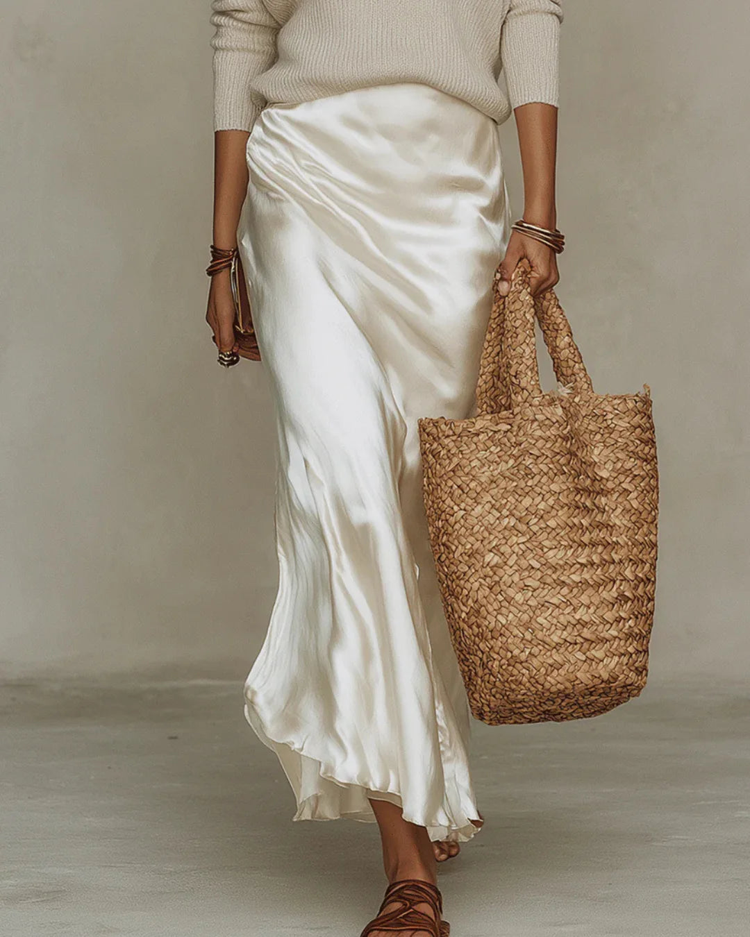 Elena | Abito midi in raso con maglia