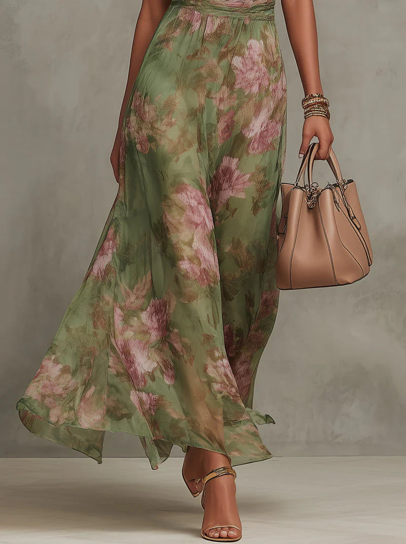 Livia | Elegante abito lungo con scollo all'americana e stampa floreale