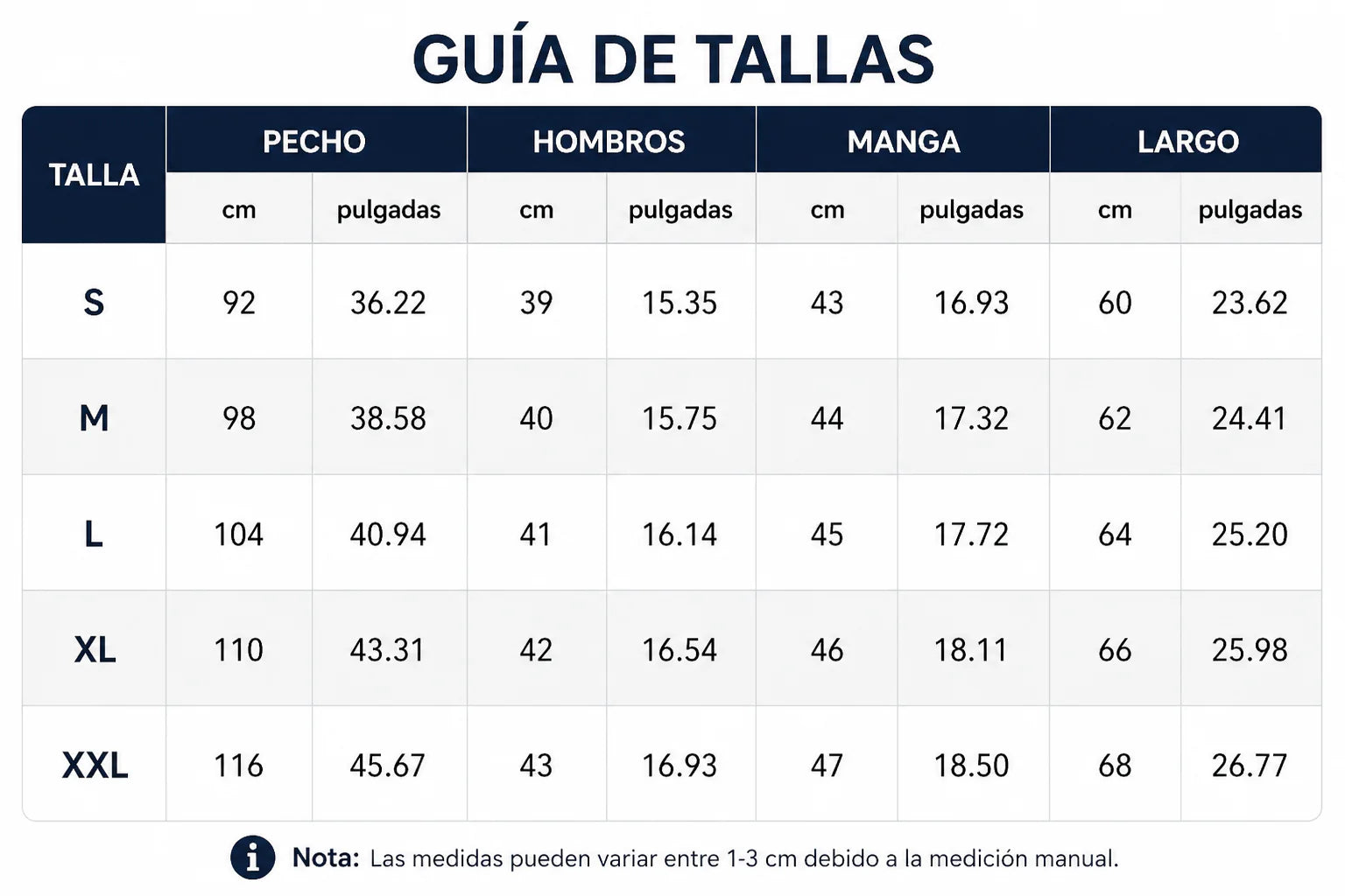 Tabla de tallas