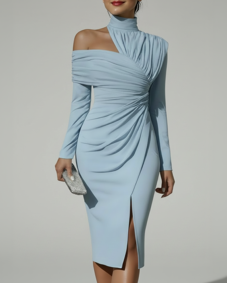 Celia | Vestido Elegante Asimétrico con Cuello Halter