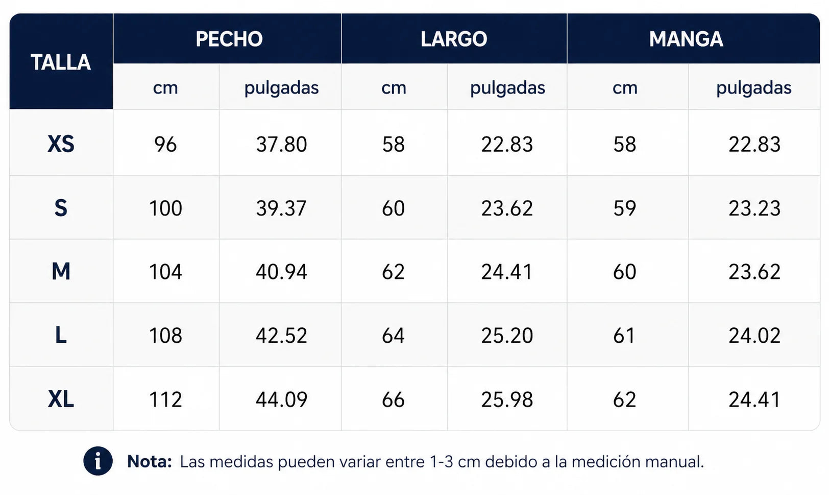 Tabla de tallas