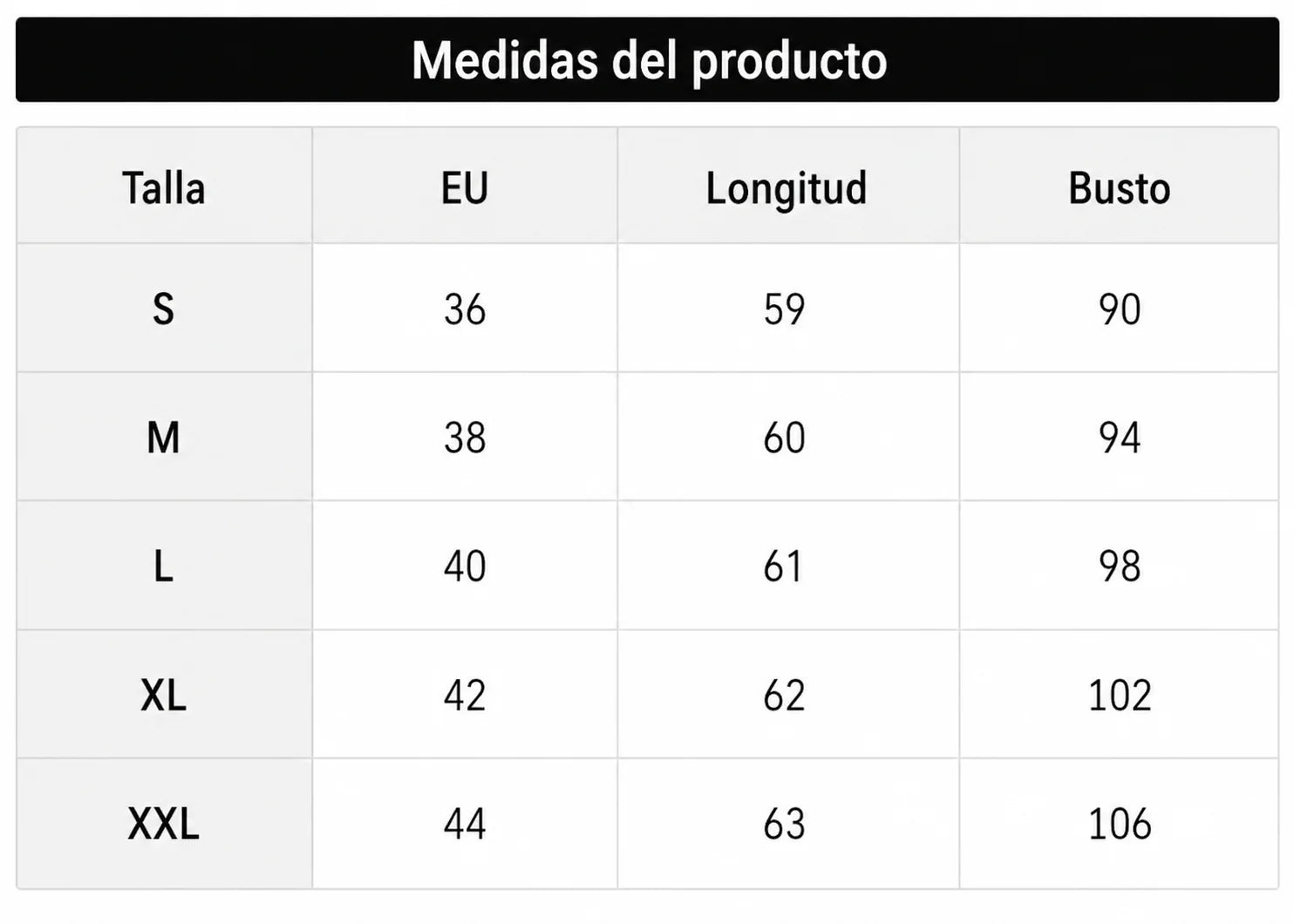 Tabla de tallas