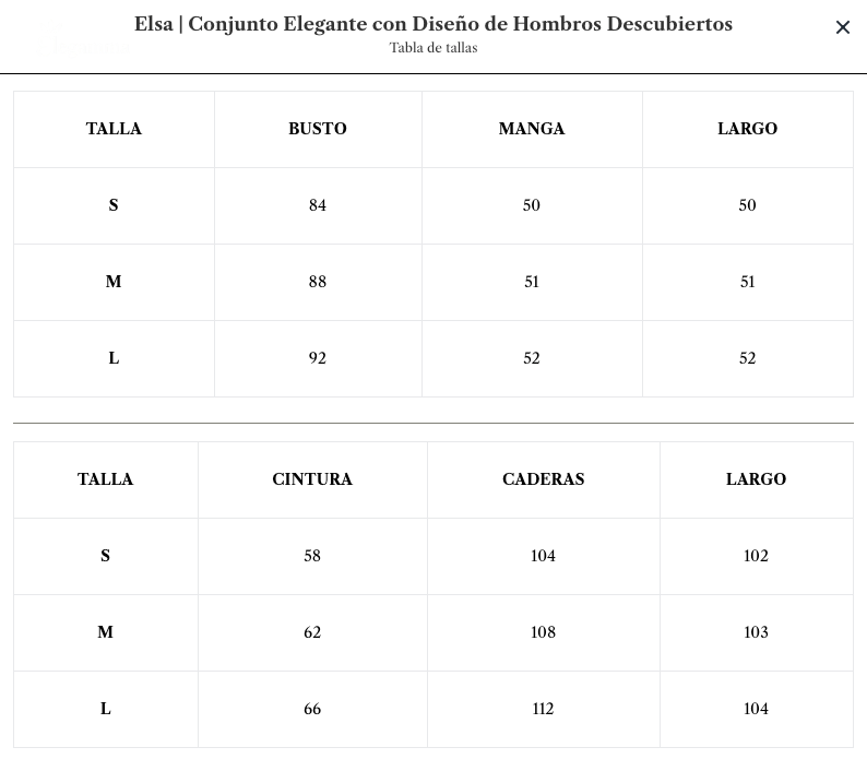 Tabla de tallas