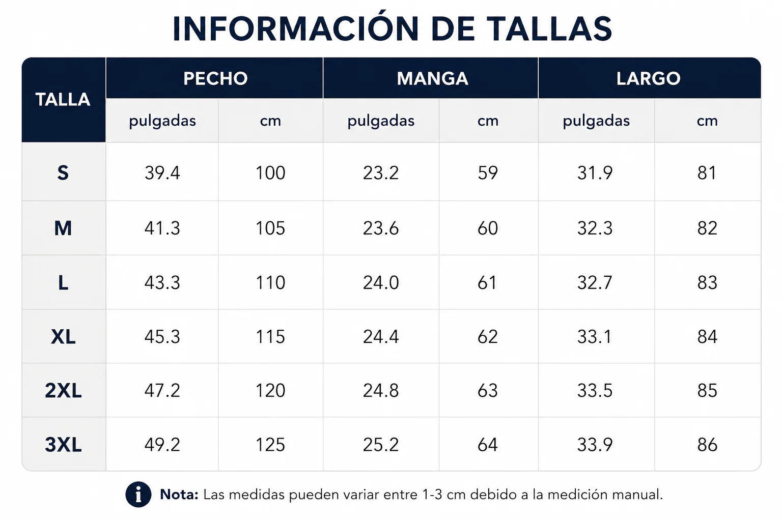 Tabla de tallas