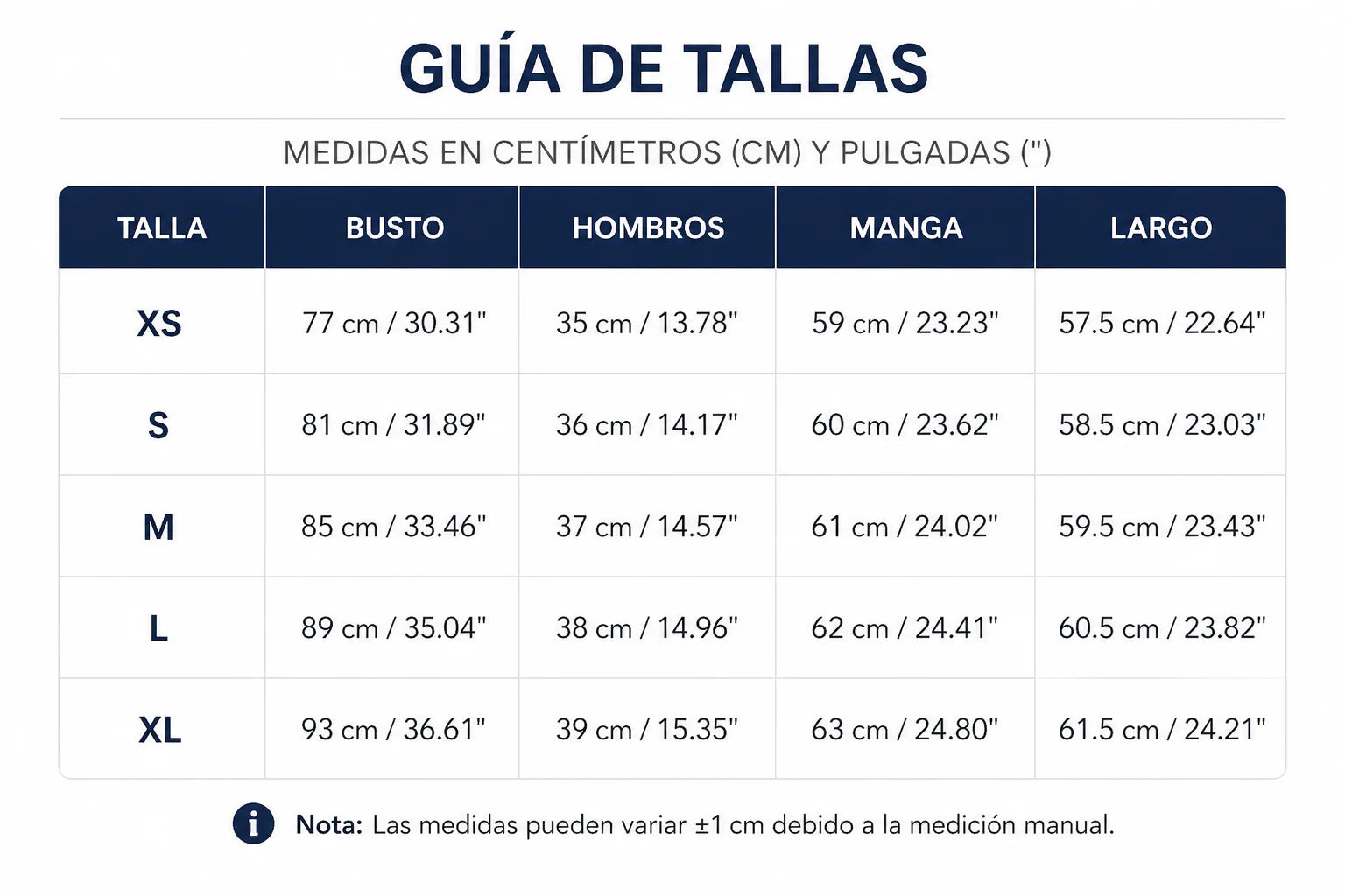 Tabla de tallas