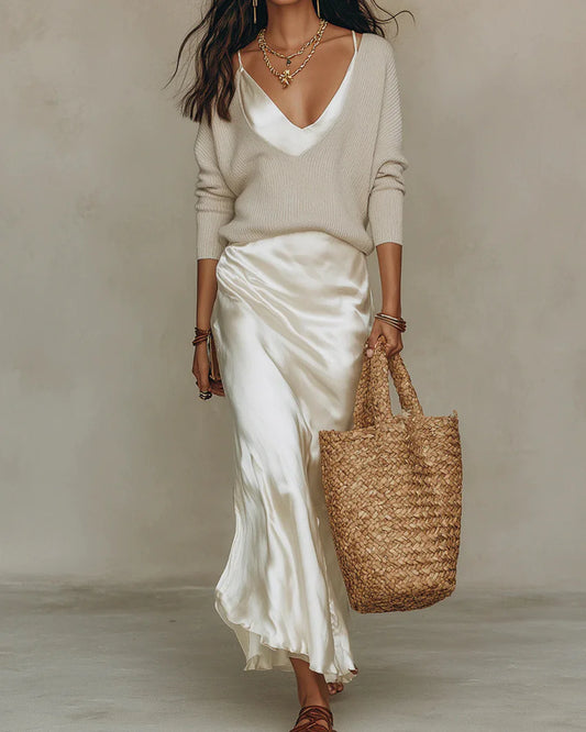 Elena - Vestido midi satinado con jersey incluido