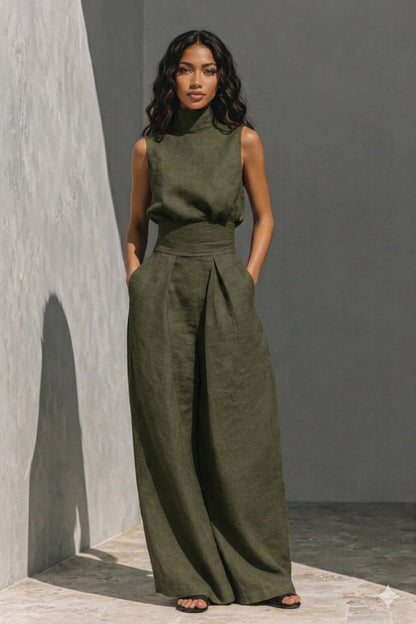 María | Completo composto da canotta e pantaloni larghi in cotone e lino