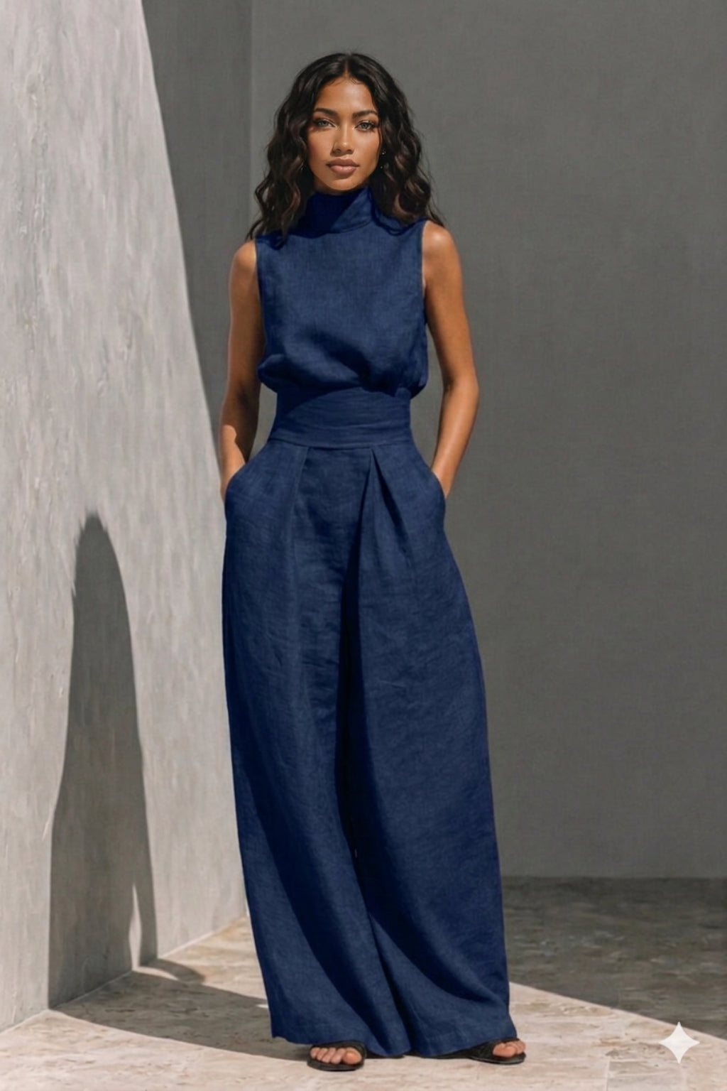 María | Completo composto da canotta e pantaloni larghi in cotone e lino