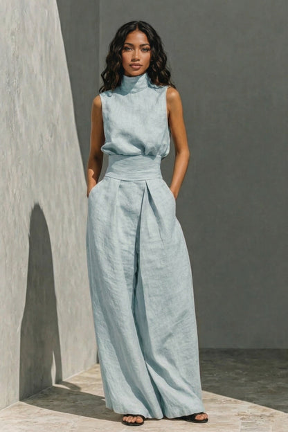 María | Completo composto da canotta e pantaloni larghi in cotone e lino
