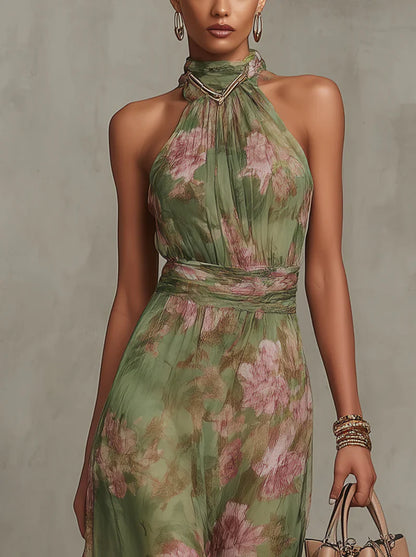 Livia | Elegante abito lungo con scollo all'americana e stampa floreale