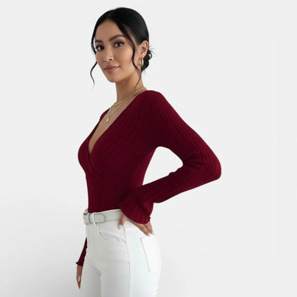 Julieta | Camiseta Canalé Escote V Manga Larga