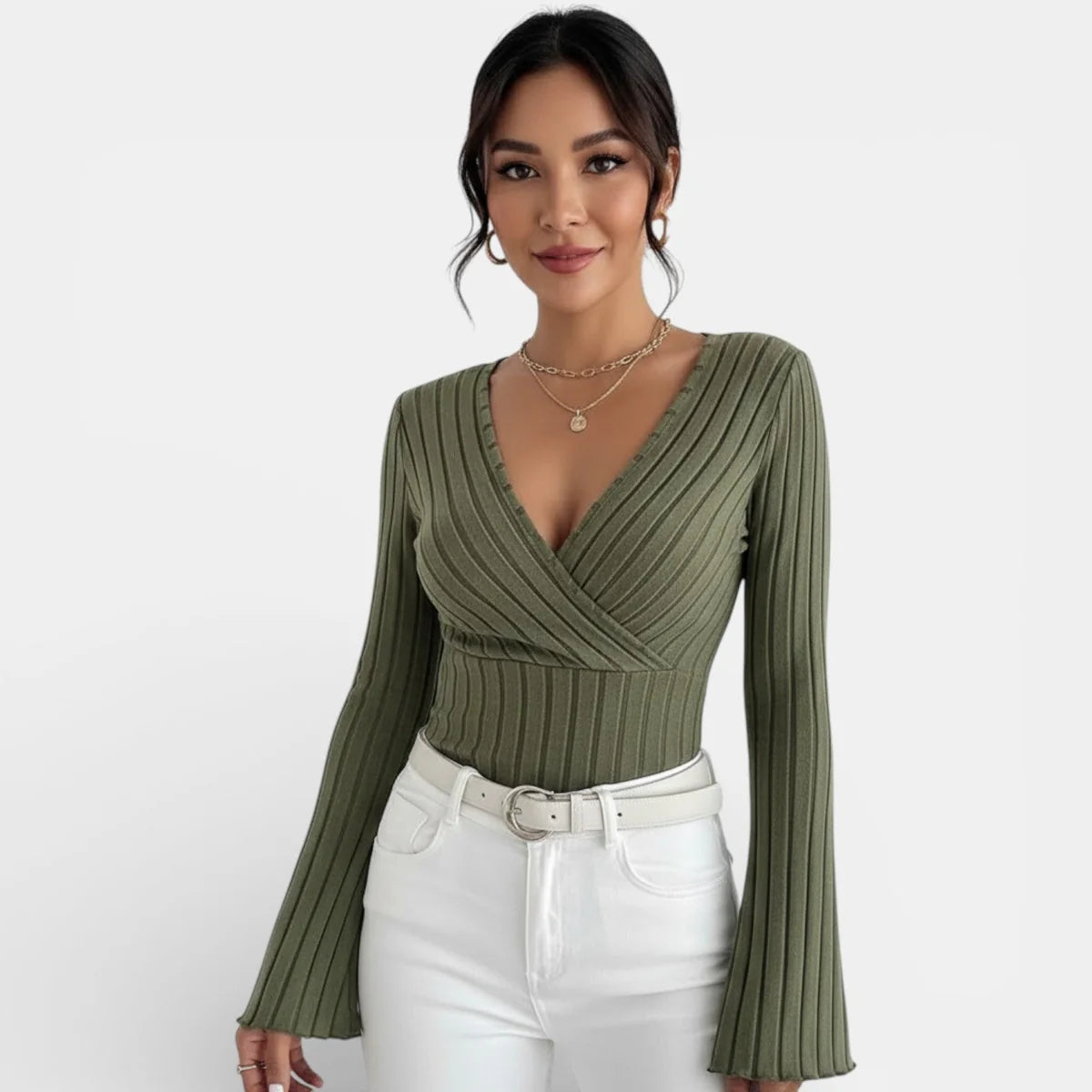 Julieta | Camiseta Canalé Escote V Manga Larga