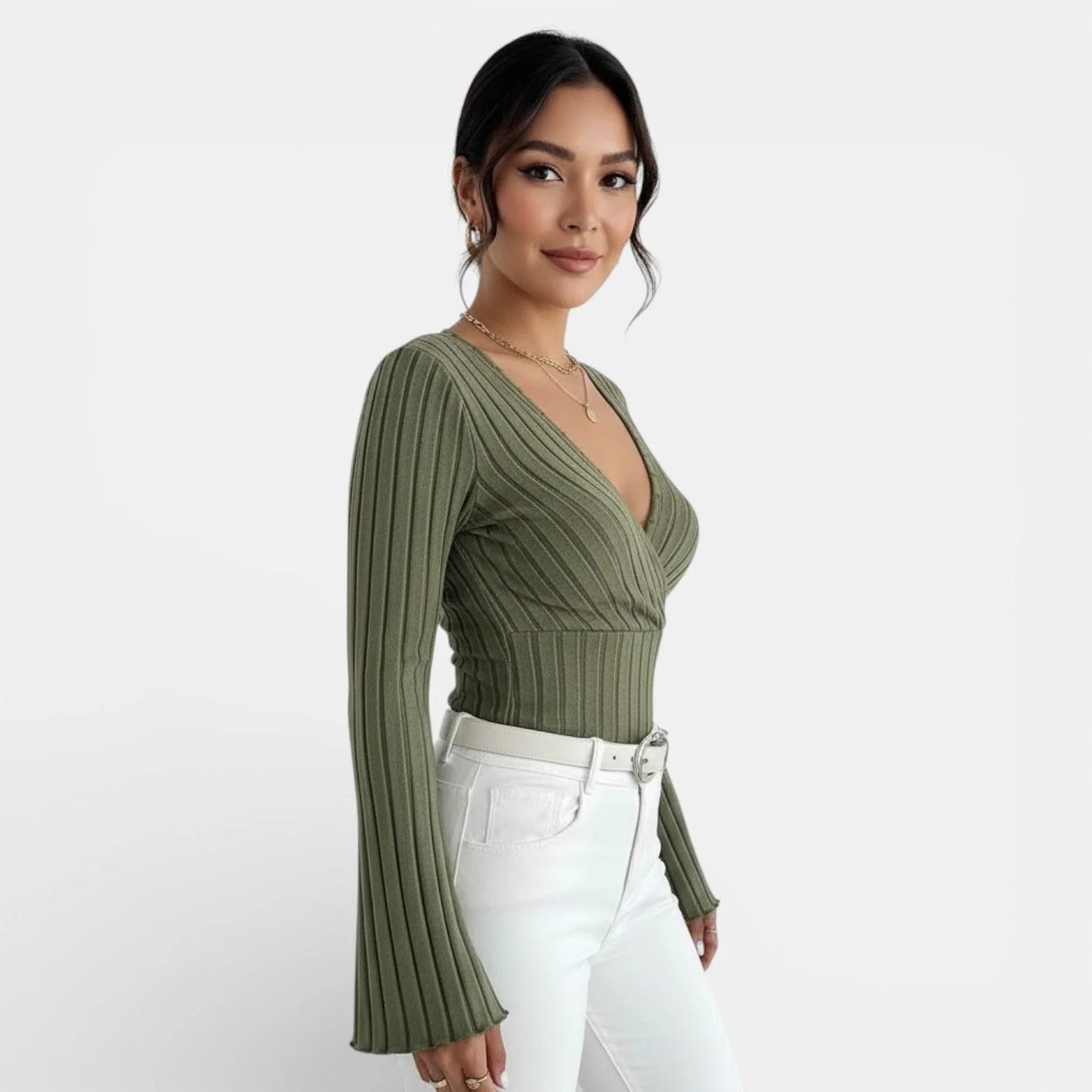 Julieta | Camiseta Canalé Escote V Manga Larga