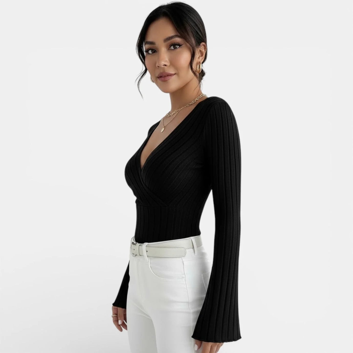 Julieta | Camiseta Canalé Escote V Manga Larga