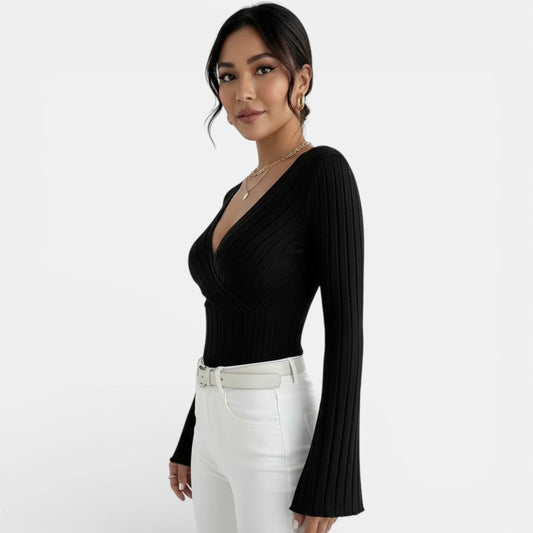 Julieta | Camiseta Canalé Escote V Manga Larga