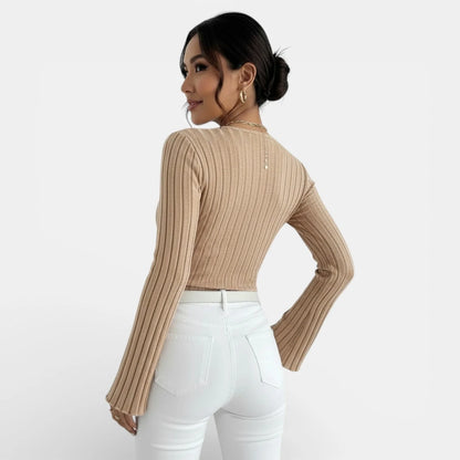 Julieta | Camiseta Canalé Escote V Manga Larga