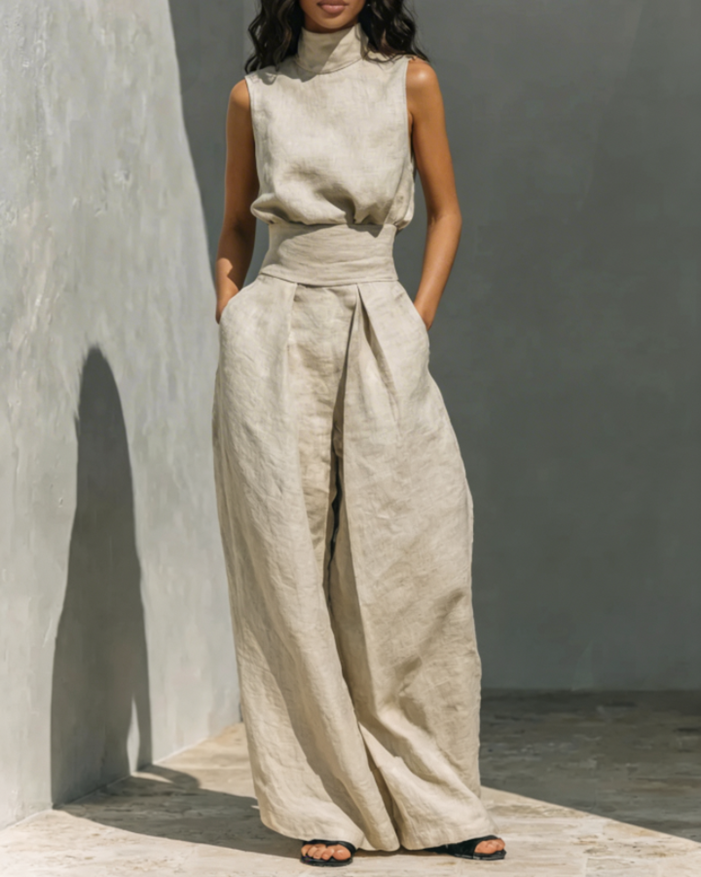 María | Completo composto da canotta e pantaloni larghi in cotone e lino