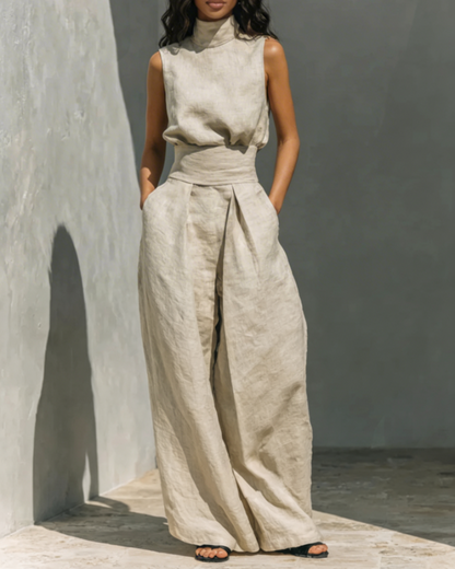 María | Completo composto da canotta e pantaloni larghi in cotone e lino