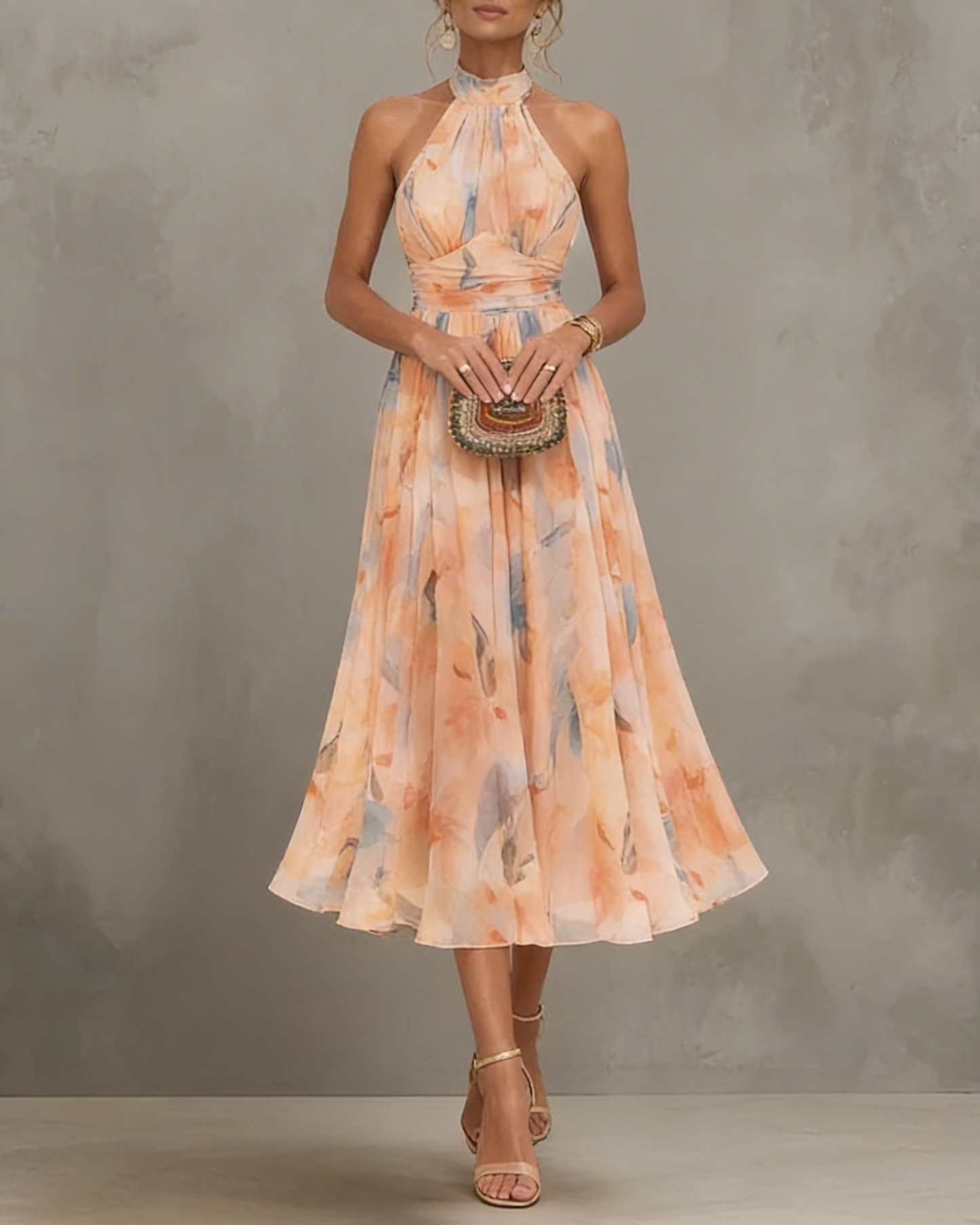 Esther | Abito con scollo all'americana e stampa acquerello