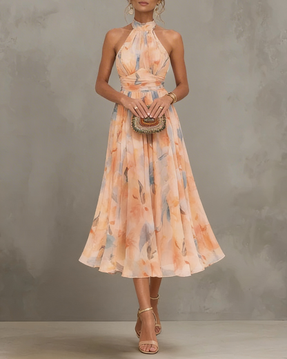 Esther | Abito con scollo all'americana e stampa acquerello
