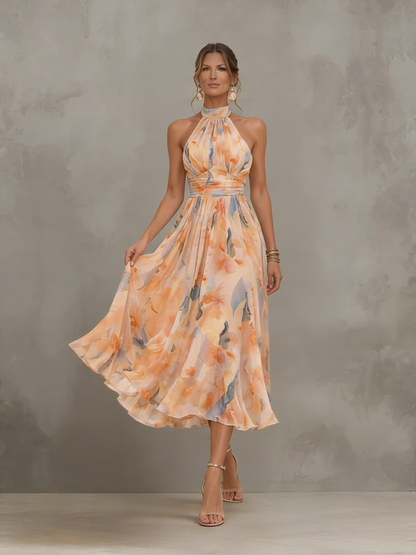 Esther | Abito con scollo all'americana e stampa acquerello