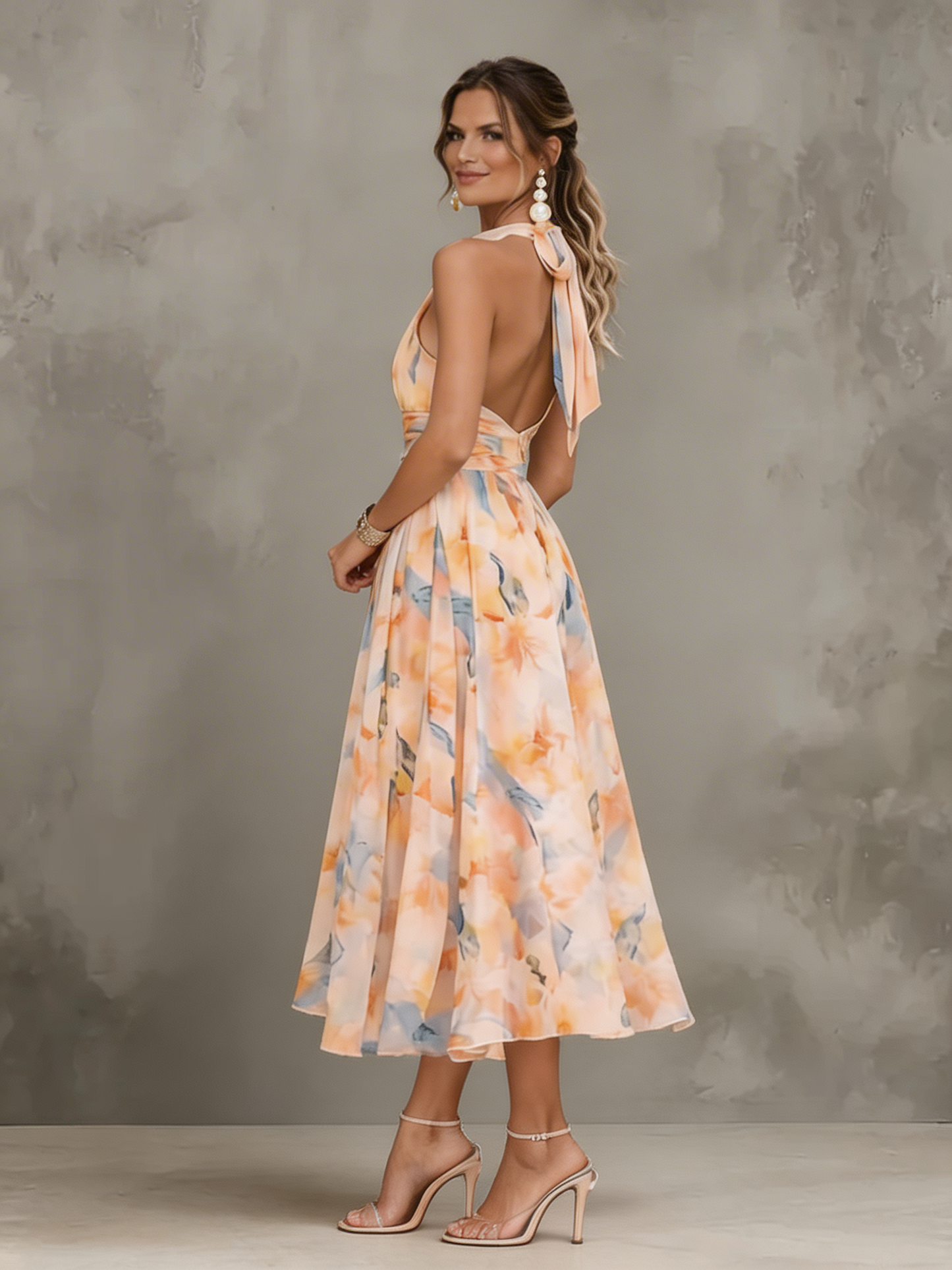 Esther | Abito con scollo all'americana e stampa acquerello