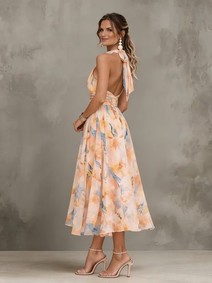 Esther | Abito con scollo all'americana e stampa acquerello